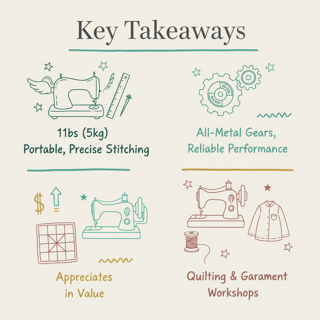 Key takeaways infographic for what is a singer featherweight sewing machine what is a singer sewing machine, what is best sewing machine for home use, what is a portable sewing machine, what is a refurbished sewing machine, what is better a singer or brother sewing machine
