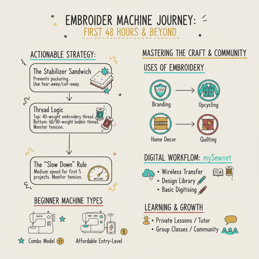 Infographic about what is the best sewing and embroidery machine for beginners for London Sewing Courses
