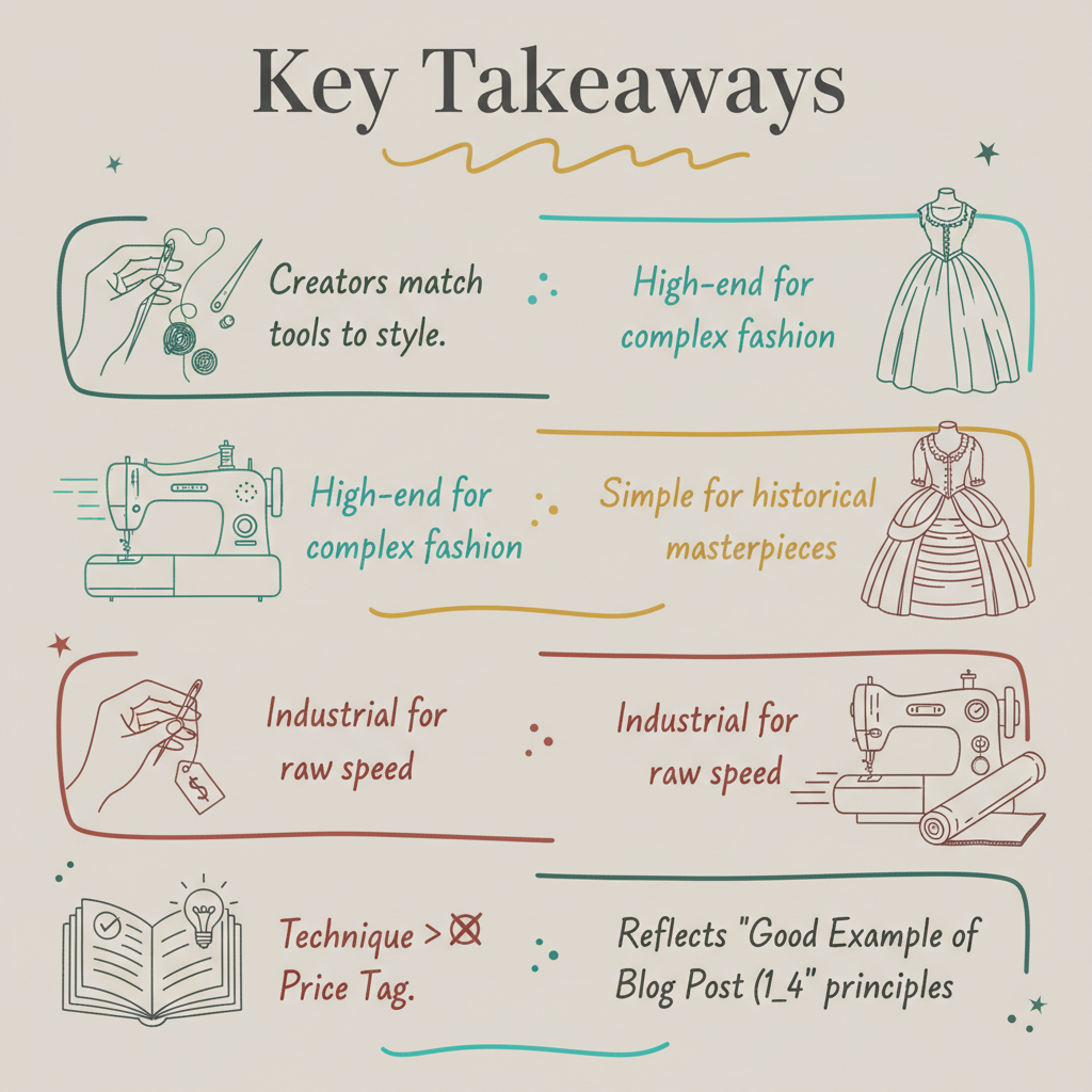 Key takeaways infographic for what sewing machine does mimi g use what sewing machine does jenny doan use
