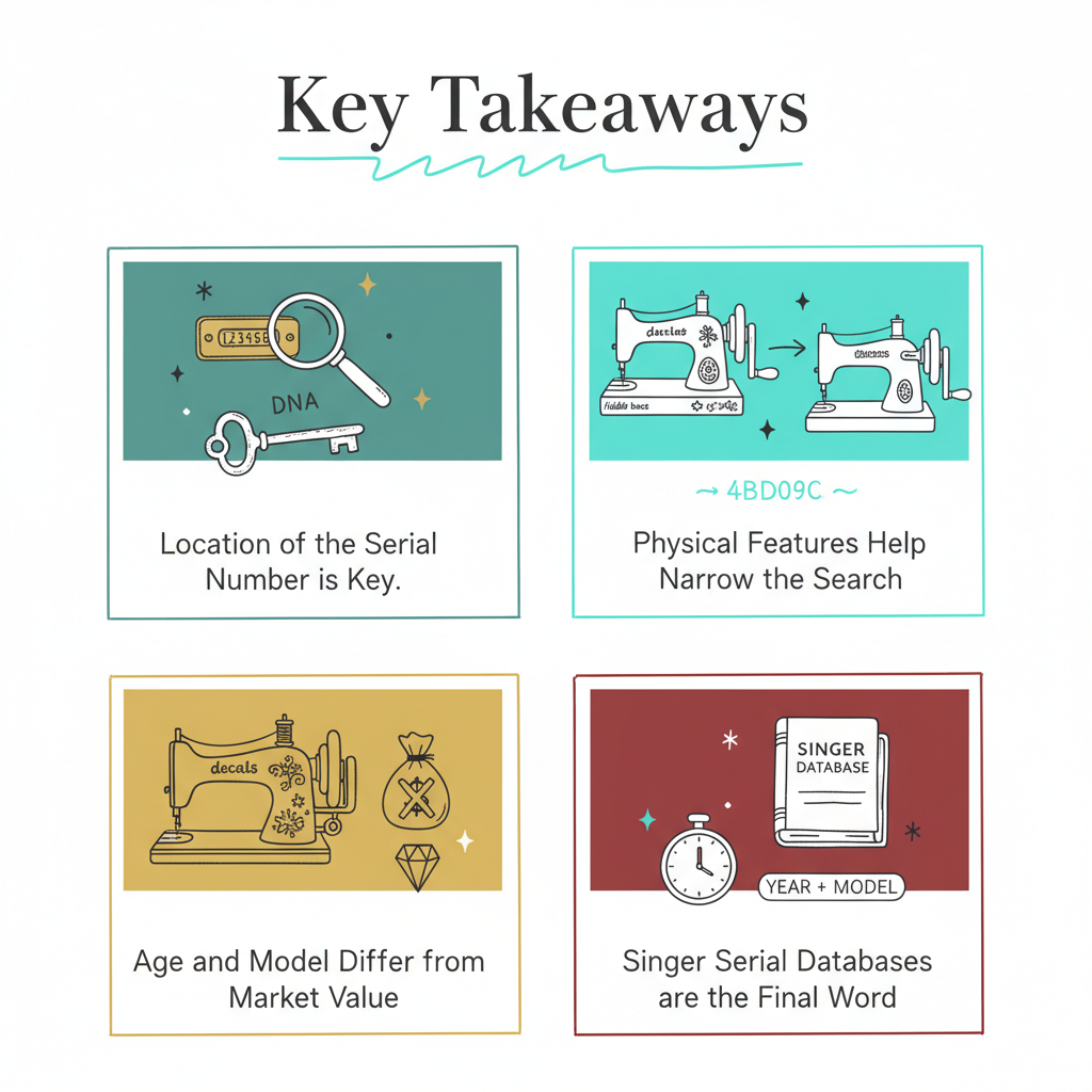 Key takeaways infographic for what model is my singer sewing machine what model is my singer

